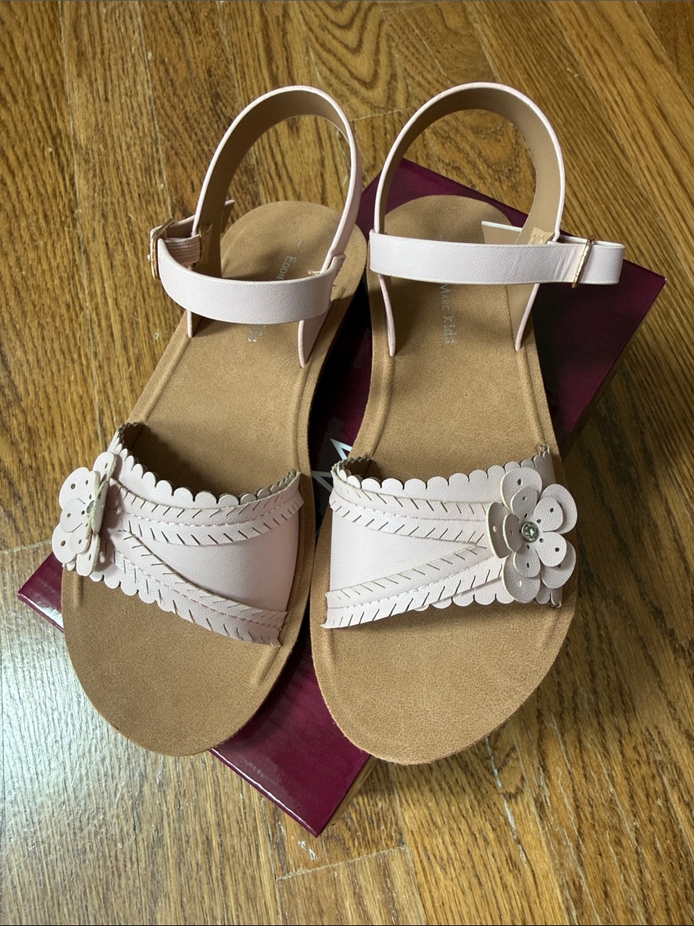 Girls Pink Floral Ankle-Strap Sandals